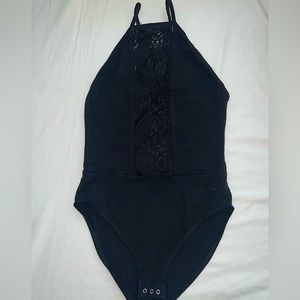 PINK Victoria’s Secret Black One Piece with Floral Mesh center and Back. Size S